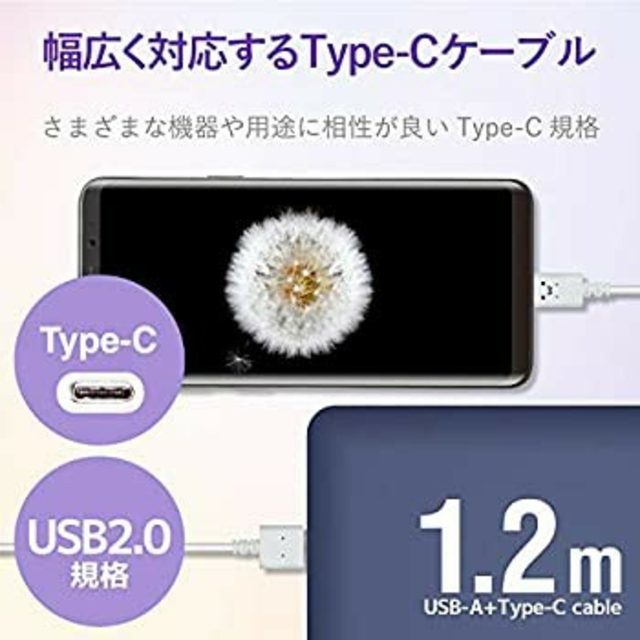 ELECOM(エレコム)の3割引2本ELECOMスマートフォン用USBケーブルMPA-ACXCL12NWF スマホ/家電/カメラのスマホアクセサリー(その他)の商品写真