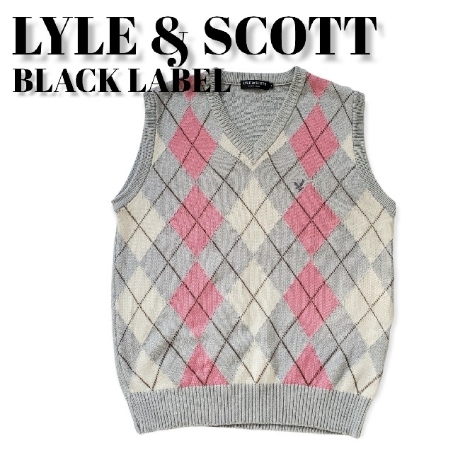 LYLE&SCOTT(ライルアンドスコット)のライル&スコット　ブラックレーベル　アーガイルベスト　L　ロゴ刺繍　メンズ　服 メンズのトップス(ベスト)の商品写真