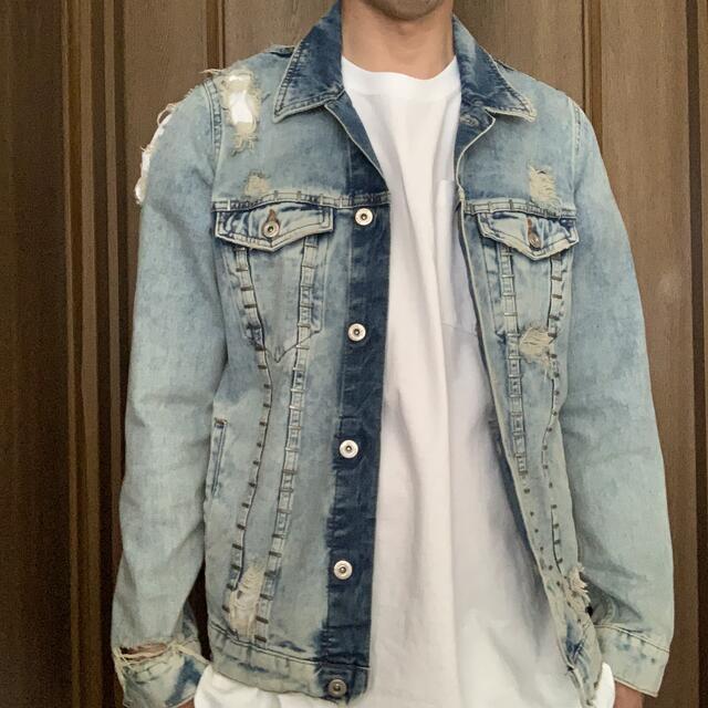 ZARA - ZARA MAN ザラ ダメージ加工 デニムジャケット Gジャンの ZARA - ZARA MAN ザラ ダメージ加工 デニムジャケット Gジャンの