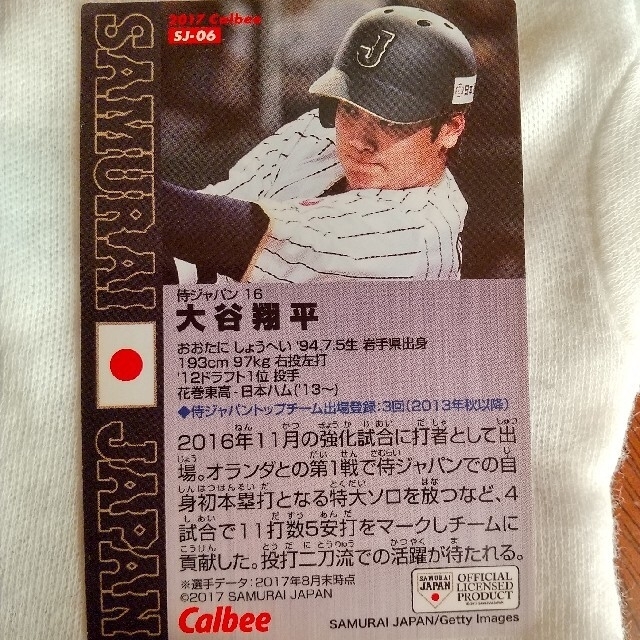 カルビー(カルビー)の大谷 翔平 Calbee野球カード2017年侍ジャパン エンタメ/ホビーのタレントグッズ(スポーツ選手)の商品写真