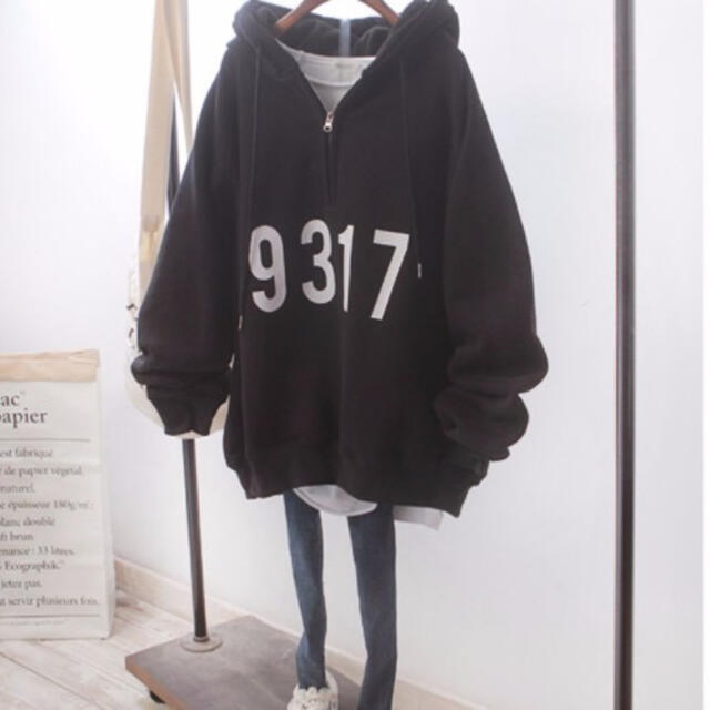 数字 パーカー グレー XL ゆったり オーバーサイズ ナンバー ロゴ 韓国