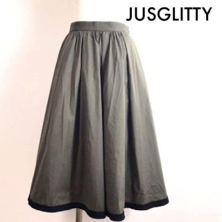 ジャスグリッティー(JUSGLITTY)のジャスグリッティー 膝下丈 タック フレアスカート グリーン 緑 1(ひざ丈スカート)