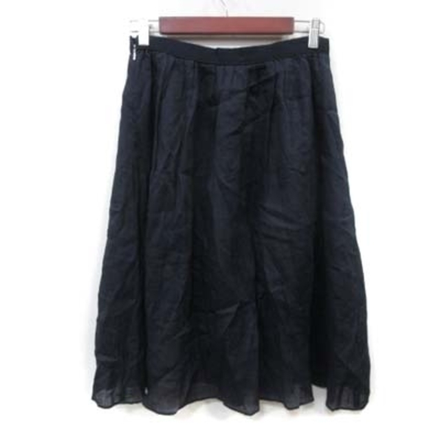SHIPS(シップス)のシップス フレアスカート ギャザー ミモレ ロング 麻 リネン 38 ネイビー レディースのスカート(ロングスカート)の商品写真