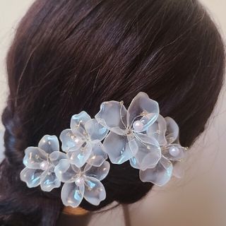 No.003 透明感溢れる煌めき  ホワイトクリアのフラワーセット(ヘアアクセサリー)