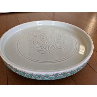 有田焼　青磁大皿　花(食器)