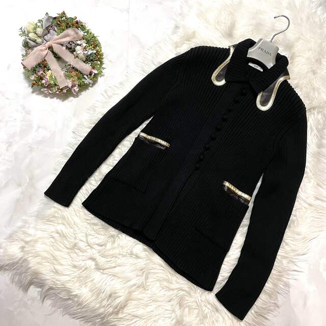 PRADA - 本物 美品 コレクションモデル プラダ レザー切替 リブ二ット
