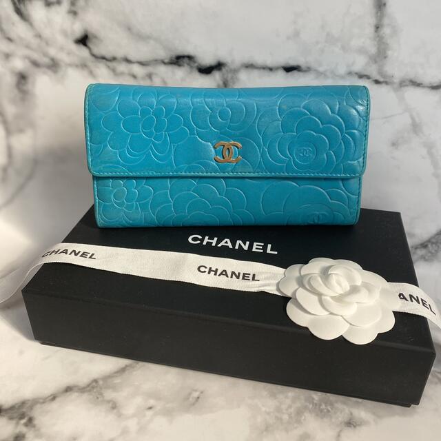 シャネル　【美品】CHANEL　カメリア　フラップ長財布