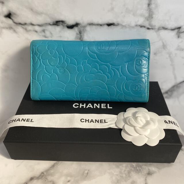 【美品☆】CHANEL フラップ 長財布 カメリア / エメラルドxゴールド 1