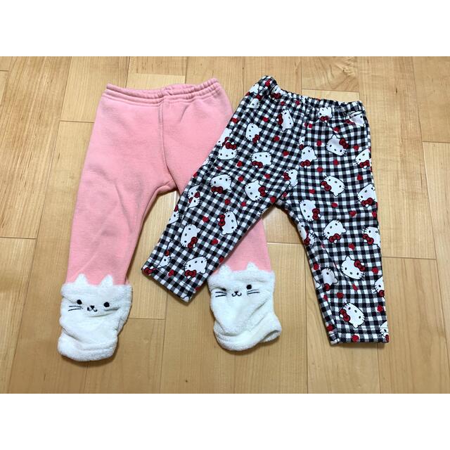 ハローキティ(ハローキティ)の猫×キティちゃん　裏起毛パンツ　2枚セット　暖かい　秋冬 キッズ/ベビー/マタニティのベビー服(~85cm)(パンツ)の商品写真