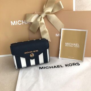 ★新品 MICHAEL KORS マイケルコース 折り財布 ネイビー 水玉