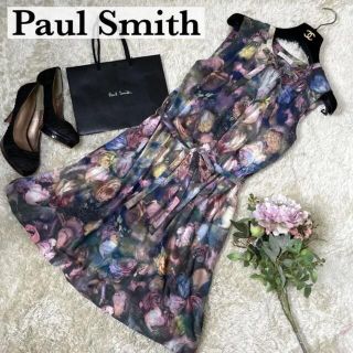 ポールスミス(Paul Smith)の【美品】ポールスミス　ワンピース　花柄　フラワー　総柄　Mサイズ　リボン(ひざ丈ワンピース)