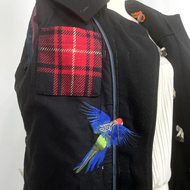 Paul Smith(ポールスミス)のショートダッフルコート　L　アンゴラ混　裏地鳥刺繍　ブラック　黒　カットオフ メンズのジャケット/アウター(ダッフルコート)の商品写真