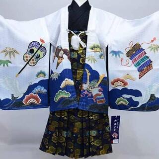七五三 五歳 男児 羽織袴フルセット 紋袴 鶴 兜 袴変更可能 NO35820