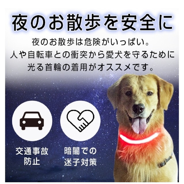 犬 首輪 光る 猫 USB充電式 LED 小型犬 中型犬 大型犬 ハンドメイドのペット(リード/首輪)の商品写真