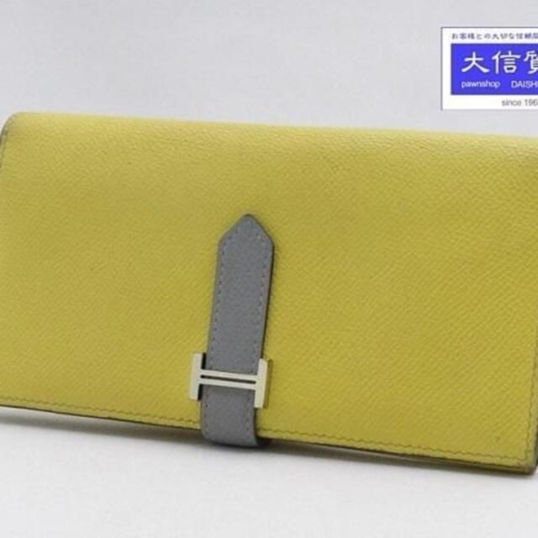 Hermes - エルメス 三つ折り 長財布 ベアン バイカラー Q刻 中古Bの Hermes - エルメス 三つ折り 長財布 ベアン バイカラー Q刻 中古Bの
