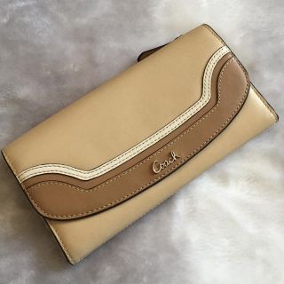 コーチ(COACH)の美品☆ベージュ ブラウン レザー 3つ折り 長財布 COACH(財布)