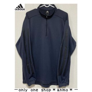 アディダス(adidas)のadidasアディダス＊ハイネックハーフジップ長袖シャツ＊濃灰×黒＊Oサイズ(Tシャツ/カットソー(七分/長袖))