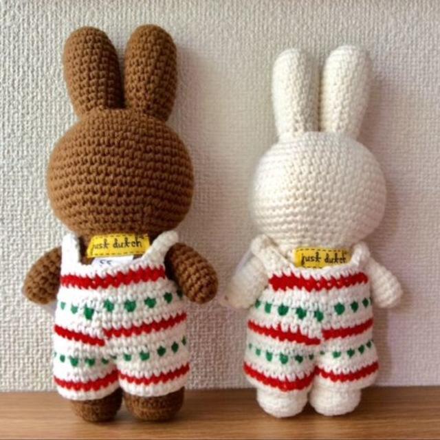 miffy(ミッフィー)のジャストダッチ【クリスマスオーバーオール】着せ替え洋服のみ/ミッフィーオランダ ハンドメイドのぬいぐるみ/人形(あみぐるみ)の商品写真