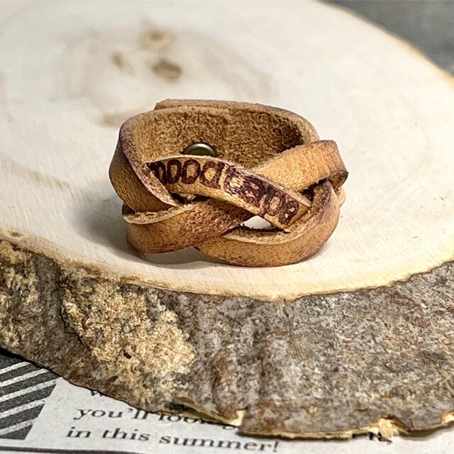 *展示品♪ハンドメイド♪ ヴィンテージ加工網込みレザーリング 17号* *展示品♪ハンドメイド♪ ヴィンテージ加工網込みレザーリング 17号*