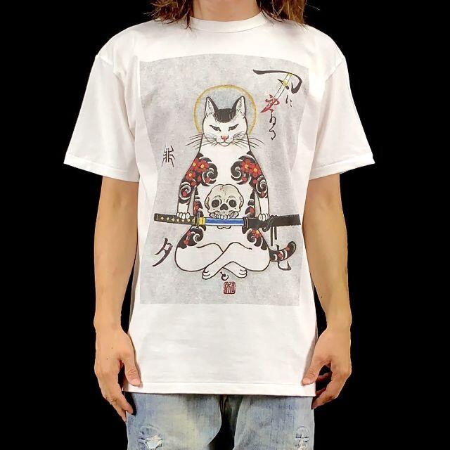 【プリント Tシャツ】新品 浮世絵 猫 ネコ 和彫り ビッグ プリント