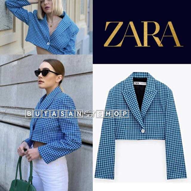 新品 ZARA チェック柄 クロップド ザラ ショート丈 ジャケット ...