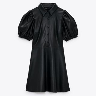 ザラ(ZARA)のフェイクレザー パフスリーブワンピース XS(ミニワンピース)