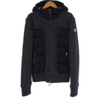 モンクレール(MONCLER)のモンクレール ダウンジャケット ウール 切替 フード ワッペン 黒 グレー M(ダウンジャケット)