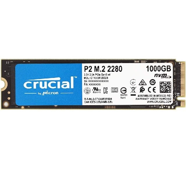 未使用　Crucial P2 1000GB  NVMe PCIe M.2
