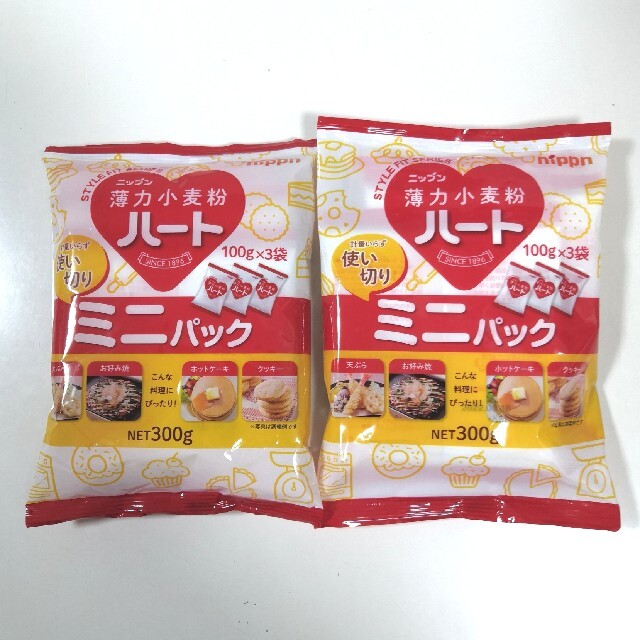 日清製粉(ニッシンセイフン)のニップン ハート 薄力小麦粉  ミニパック　100g × 3パック入り × 2袋 食品/飲料/酒の食品(米/穀物)の商品写真