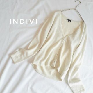 インディヴィ(INDIVI)のINDIVI インディヴィ アンゴラ混 ラメカーディガン 38 白(カーディガン)