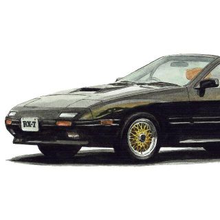 NC-1155マツダRX-7ガブリオレ限定版画サイン額装済作家平右ヱ門