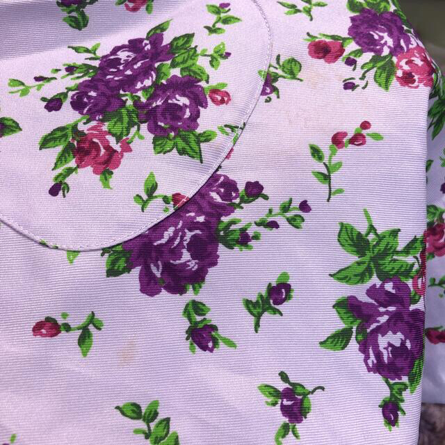 【訳あり】花柄　エプロン　パープル　紫　フラワー　共布シュシュ付き レディースのレディース その他(その他)の商品写真