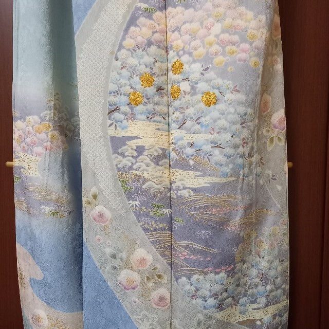 訪問着　着物　袷　水色　青　ゴールド レディースの水着/浴衣(着物)の商品写真