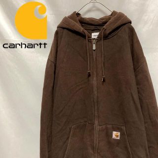 カーハート(carhartt)のメキシコ製 Carhartt カーハート ジップパーカー 刺繍ロゴ ブラウン M(パーカー)