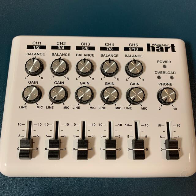 Maker hart Loop Mixer 5チャンネルステレオ音声ミキサー (シンプル, 白い)