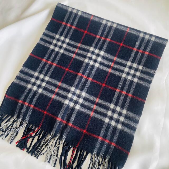 美品Burberrysバーバリーズノバチェックマフラー総柄カシミア100ネイビー
