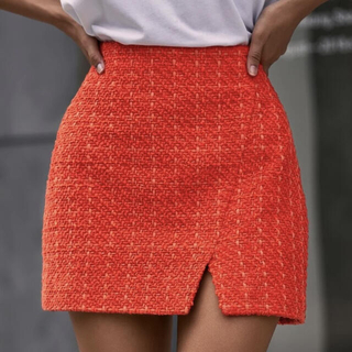 ザラ(ZARA)のSHEIN ミニ スカート ツイード オレンジ 新品(ミニスカート)