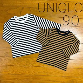 ユニクロ(UNIQLO)のUNIQLOユニクロ クルーネックTボーダー長袖90BABYベビー2点セット男女(Tシャツ/カットソー)