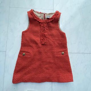 ザラキッズ(ZARA KIDS)のzarakids ツイード風　ワンピース　98 オレンジ(ワンピース)