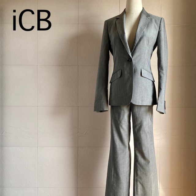 新品 美品 アイシービー icb シルクウール セットアップ パンツスーツ