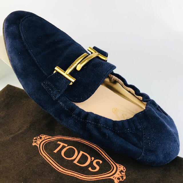 TOD'S☆ゴールドダブルT金具 スエードレザーフラットシューズ(35 1/2