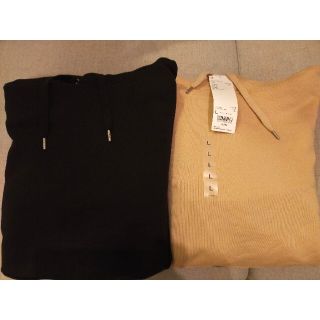 ユニクロ(UNIQLO)のUNIQLO U スウェットプルパーカー L 2枚セット 黒&ベージュ 新品(パーカー)