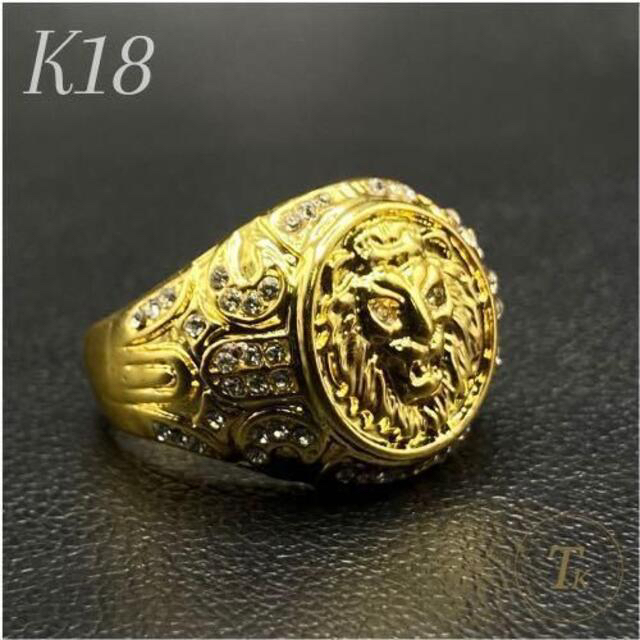 新品！ 指輪 リング ゴールド 金 獅子 ジルコニア メンズ K18 30G メンズのアクセサリー(リング(指輪))の商品写真