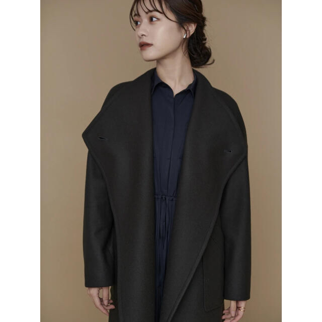 L’Or ロル Wide Lapel Long Coat チャコール