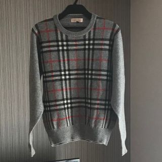 バーバリー(BURBERRY)のバーバリー　ニット　セーター　ウール100% ノバチェック　グレー(ニット/セーター)