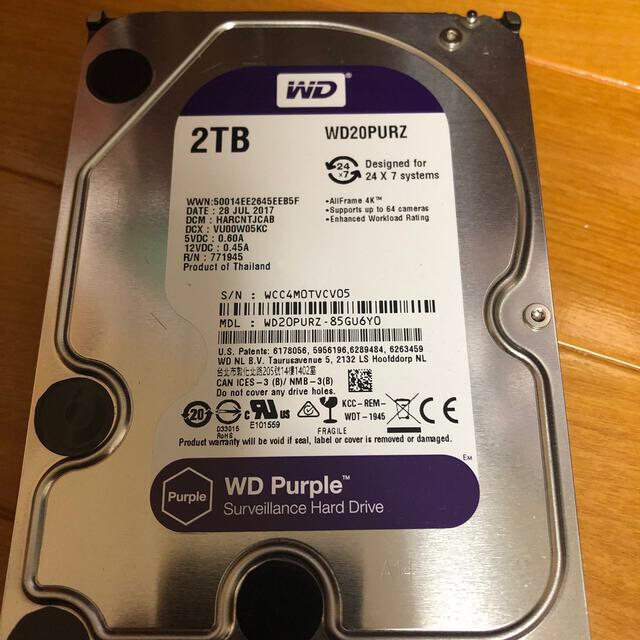 中古 WD Purple WD20PURZ 2TB HDD スマホ/家電/カメラのPC/タブレット(PCパーツ)の商品写真