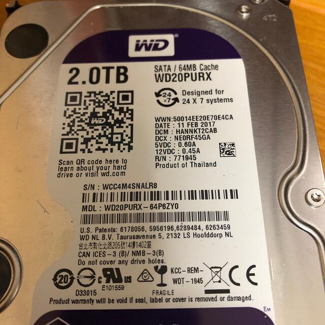 使用438時間  WD Purple WD20PURX 2TB HDD 1