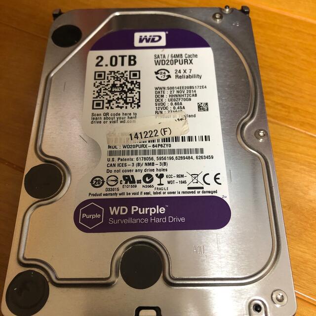 中古 WD Purple WD20PURX 2TB HDD スマホ/家電/カメラのPC/タブレット(PCパーツ)の商品写真