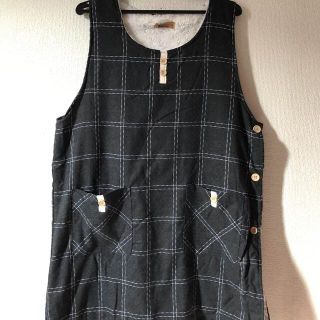 新品未使用　あたたか♡ 裏ボア　エプロン　ブラック　チェック　チュニック(その他)