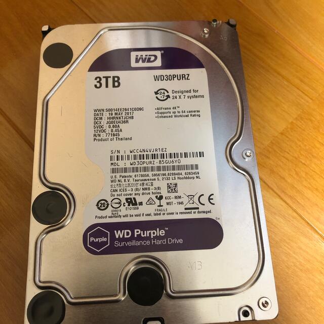 中古 WD Purple WD30PURZ 3TB HDD スマホ/家電/カメラのPC/タブレット(PCパーツ)の商品写真